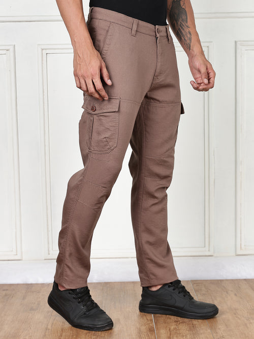 Thomas Scott Men Brown Cricket Club Collection Straight Fit Woven Cargo Trousers