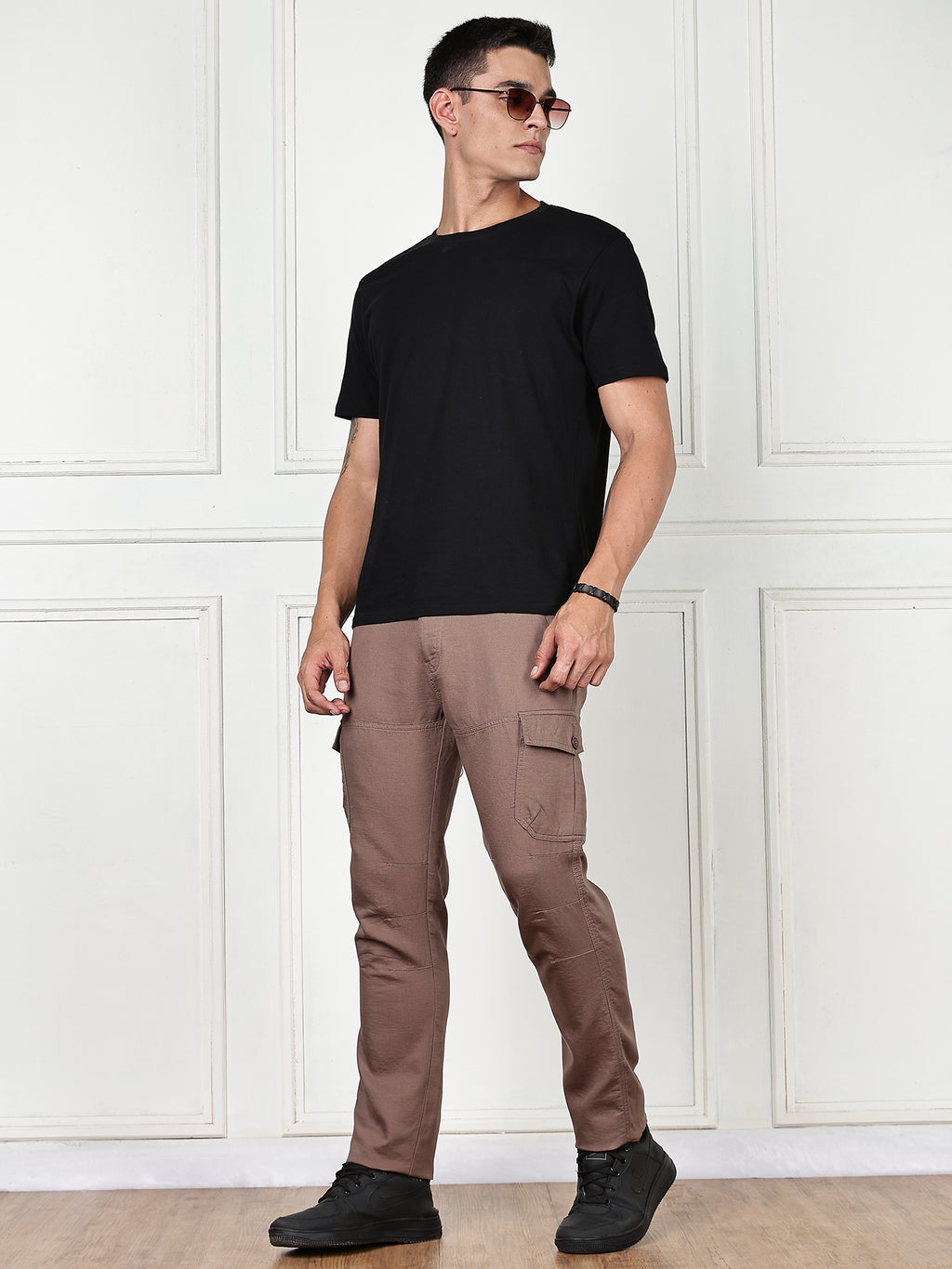Thomas Scott Men Brown Cricket Club Collection Straight Fit Woven Cargo Trousers