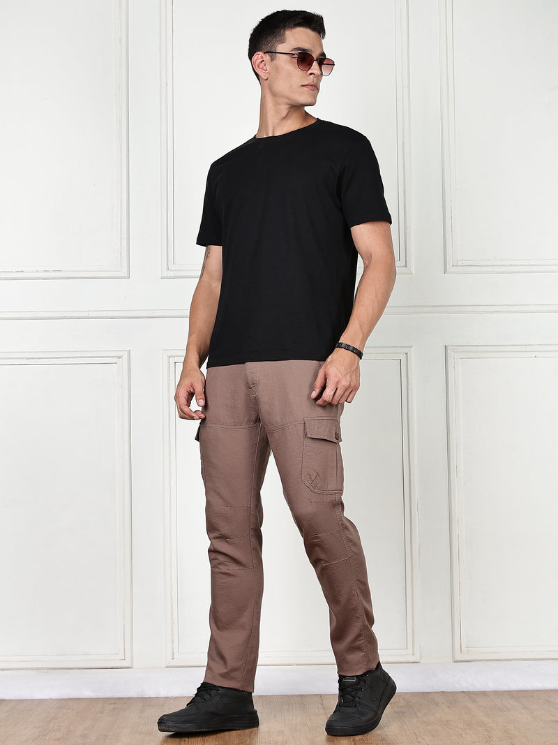 Thomas Scott Men Brown Cricket Club Collection Straight Fit Woven Cargo Trousers