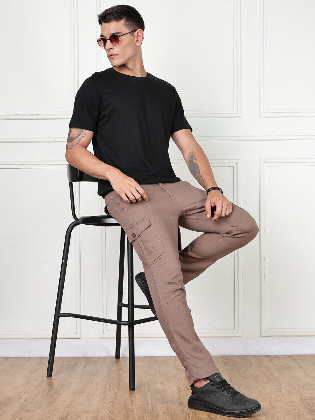 Thomas Scott Men Brown Cricket Club Collection Straight Fit Woven Cargo Trousers