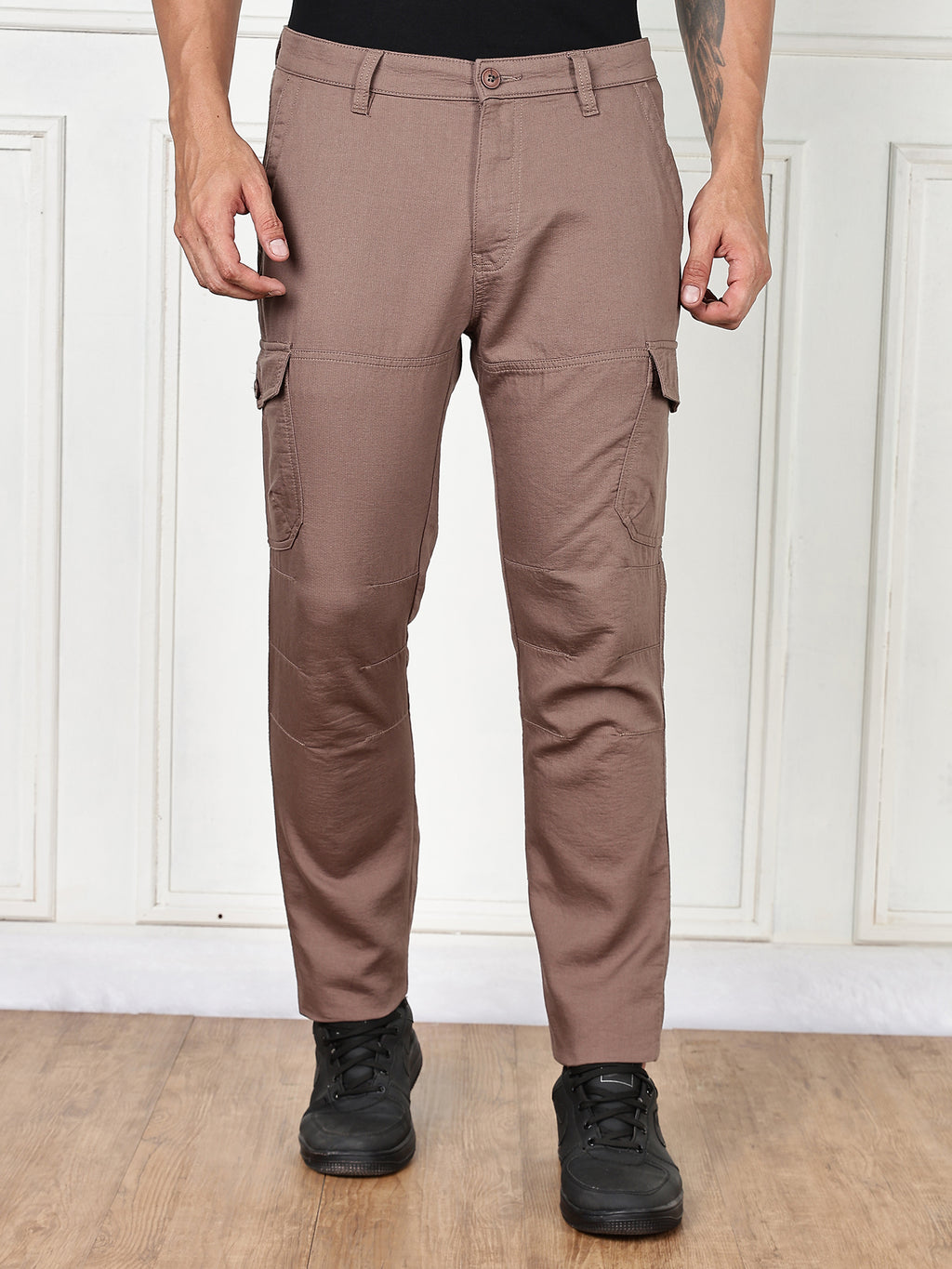 Thomas Scott Men Brown Cricket Club Collection Straight Fit Woven Cargo Trousers