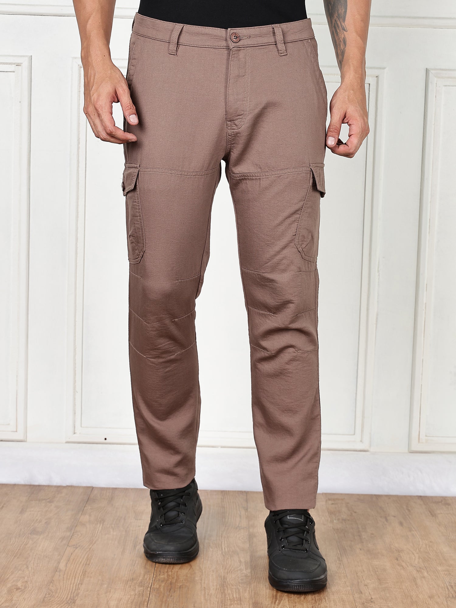 Thomas Scott Men Brown Cricket Club Collection Straight Fit Woven Cargo Trousers