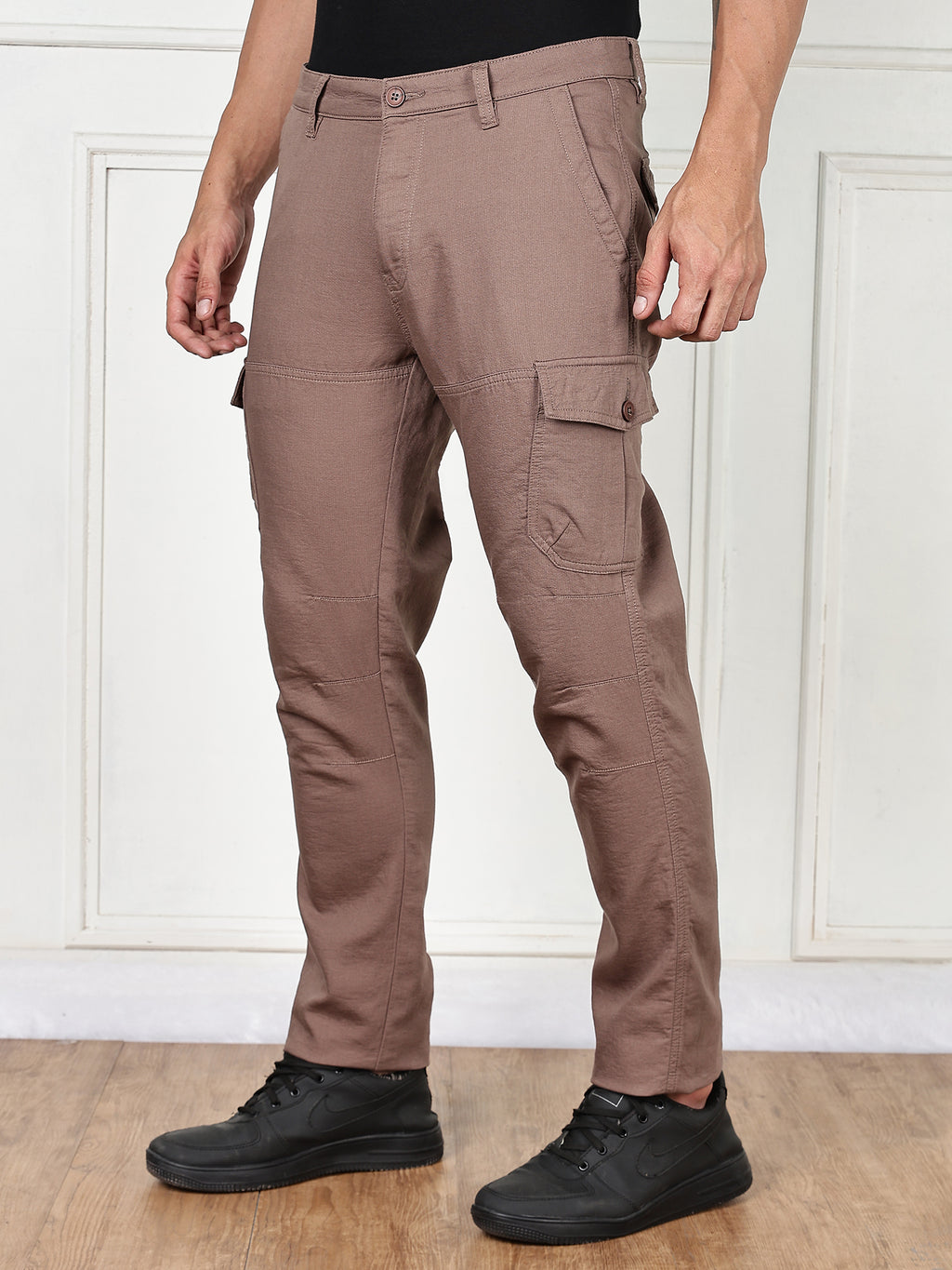 Thomas Scott Men Brown Cricket Club Collection Straight Fit Woven Cargo Trousers
