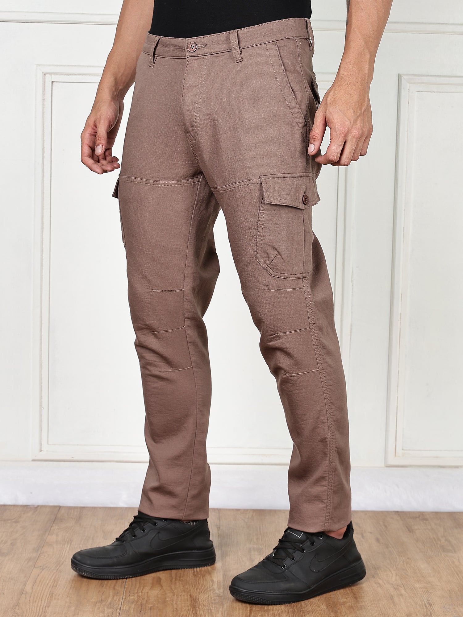 Thomas Scott Men Brown Cricket Club Collection Straight Fit Woven Cargo Trousers