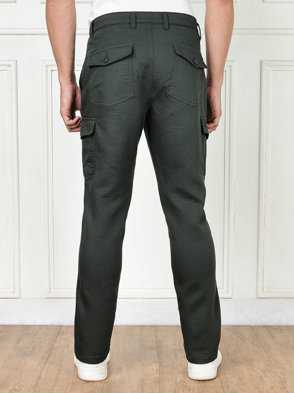 Thomas Scott Men Green Cricket Club Collection Straight Fit Woven Cargo Trousers