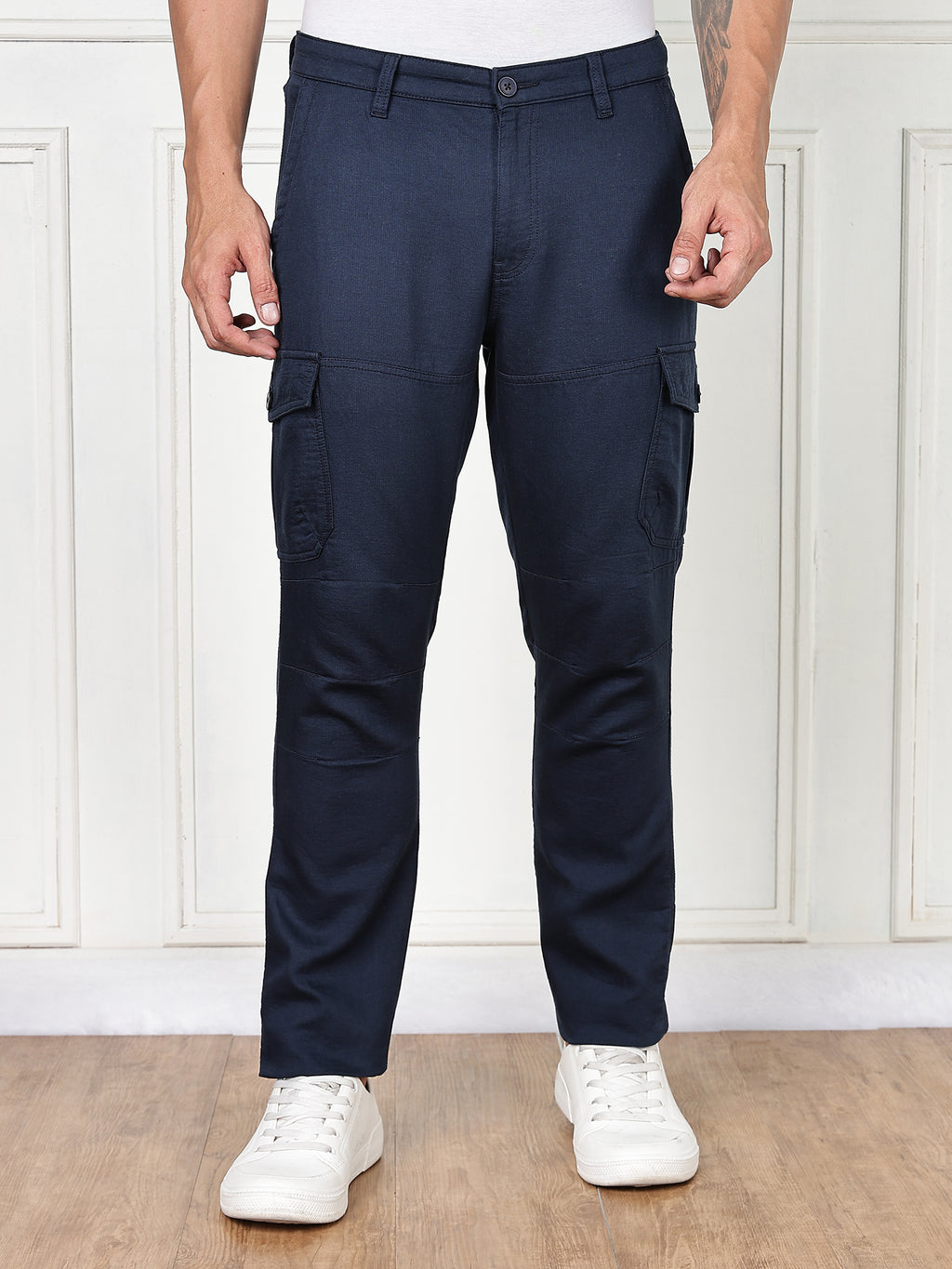 Thomas Scott Men Navy Cricket Club Collection Straight Fit Woven Cargo Trousers