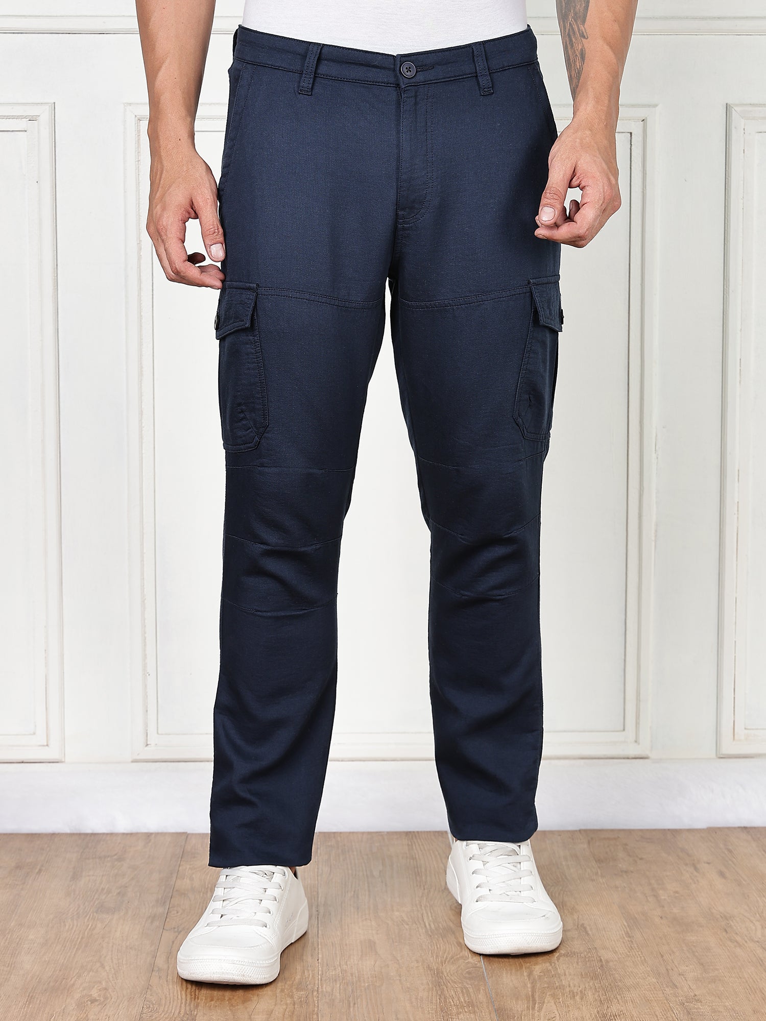Thomas Scott Men Navy Cricket Club Collection Straight Fit Woven Cargo Trousers