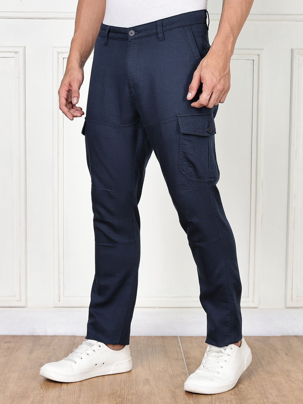 Thomas Scott Men Navy Cricket Club Collection Straight Fit Woven Cargo Trousers