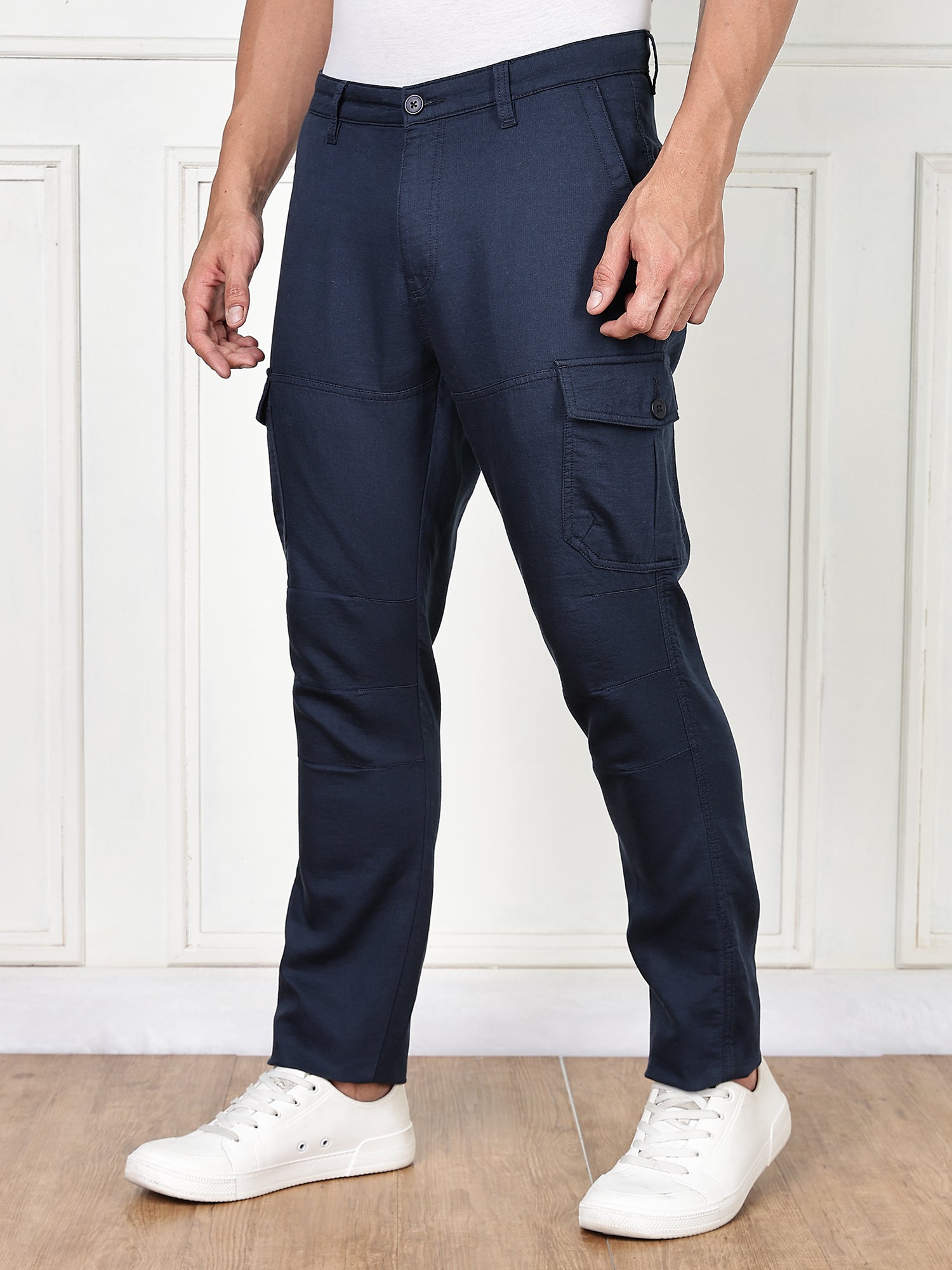Thomas Scott Men Navy Cricket Club Collection Straight Fit Woven Cargo Trousers