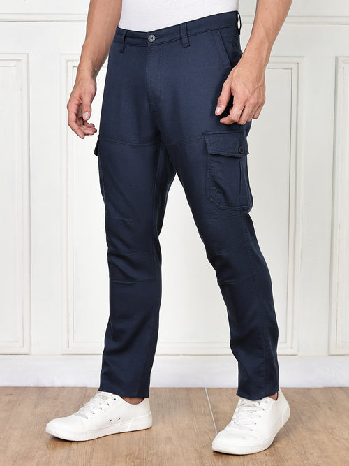 Thomas Scott Men Navy Cricket Club Collection Straight Fit Woven Cargo Trousers
