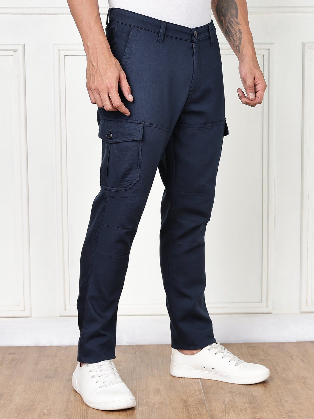 Thomas Scott Men Navy Cricket Club Collection Straight Fit Woven Cargo Trousers