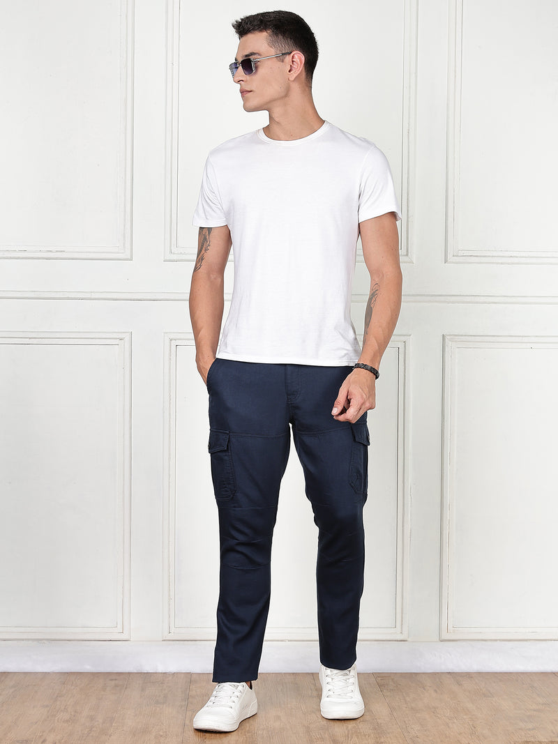 Thomas Scott Men Navy Cricket Club Collection Straight Fit Woven Cargo Trousers