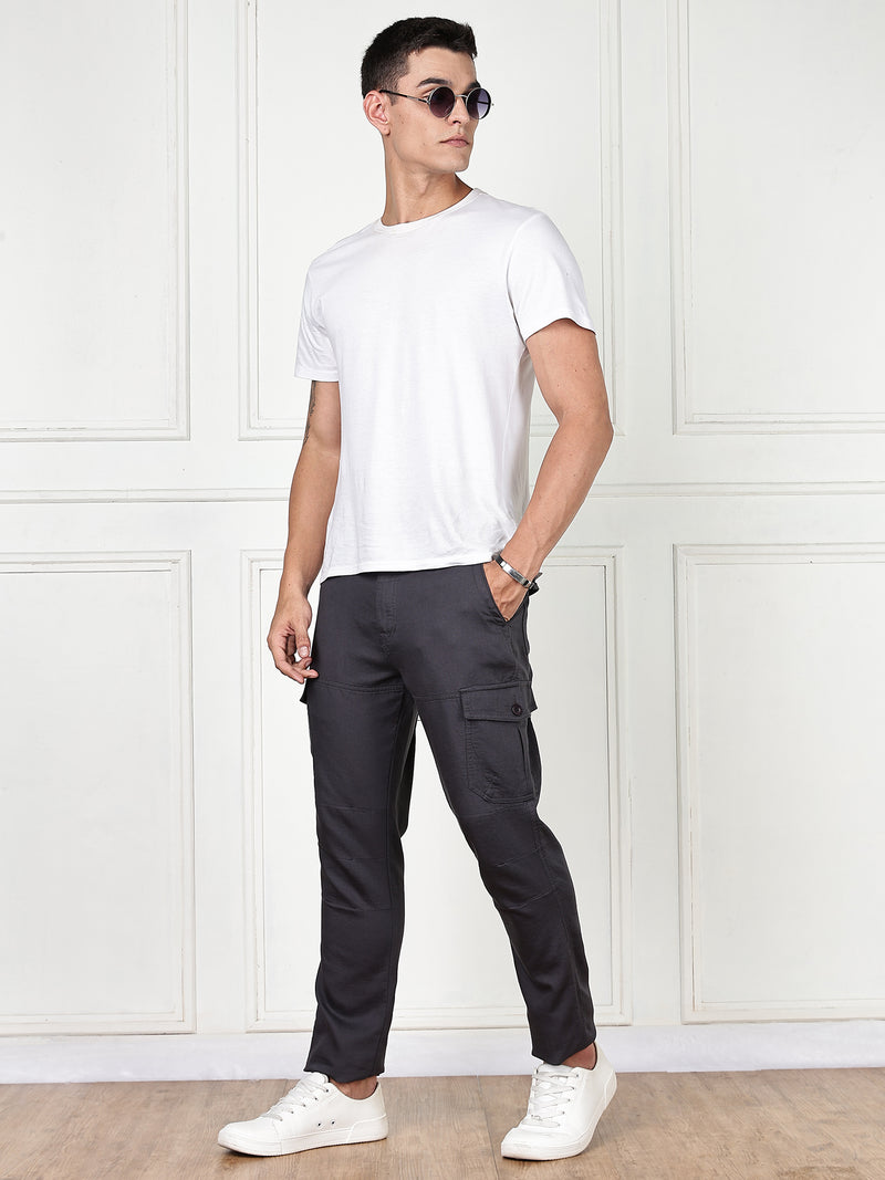 Thomas Scott Men DarkGrey Cricket Club Collection Straight Fit Woven Cargo Trousers