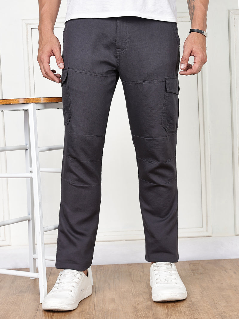 Thomas Scott Men DarkGrey Cricket Club Collection Straight Fit Woven Cargo Trousers