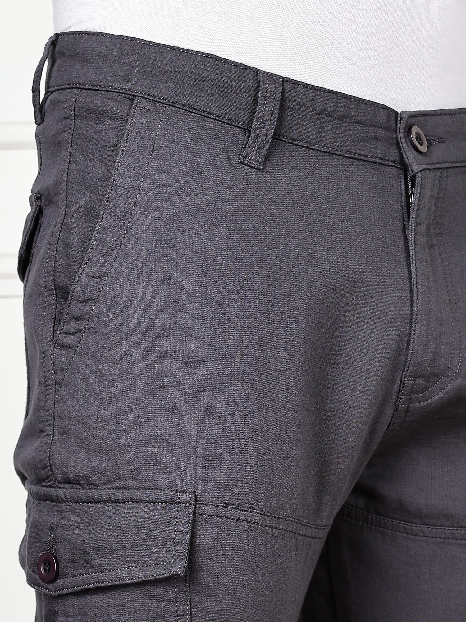 Thomas Scott Men DarkGrey Cricket Club Collection Straight Fit Woven Cargo Trousers