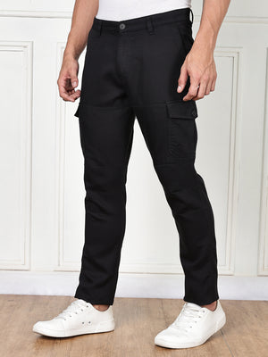 Thomas Scott Men Black Cricket Club Collection Straight Fit Woven Cargo Trousers
