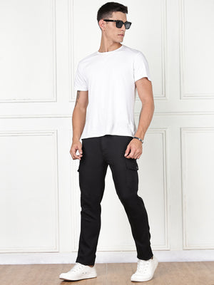 Thomas Scott Men Black Cricket Club Collection Straight Fit Woven Cargo Trousers