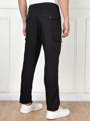 Thomas Scott Men Black Cricket Club Collection Straight Fit Woven Cargo Trousers