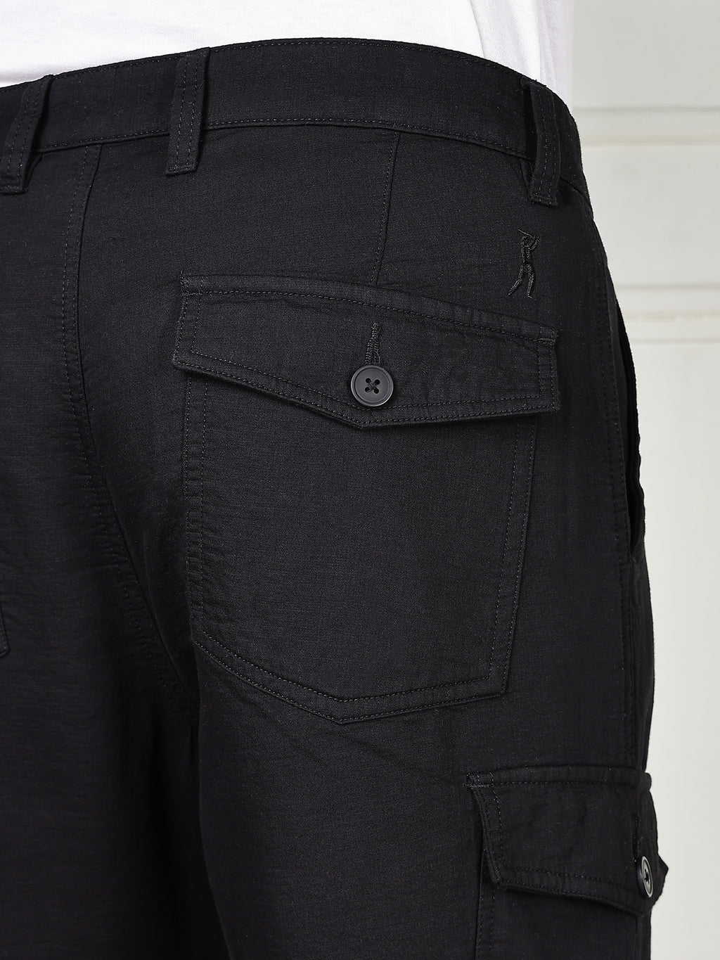 Thomas Scott Men Black Cricket Club Collection Straight Fit Woven Cargo Trousers
