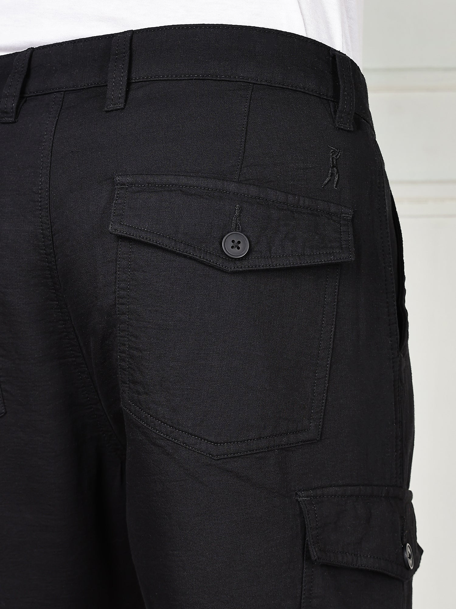 Thomas Scott Men Black Cricket Club Collection Straight Fit Woven Cargo Trousers