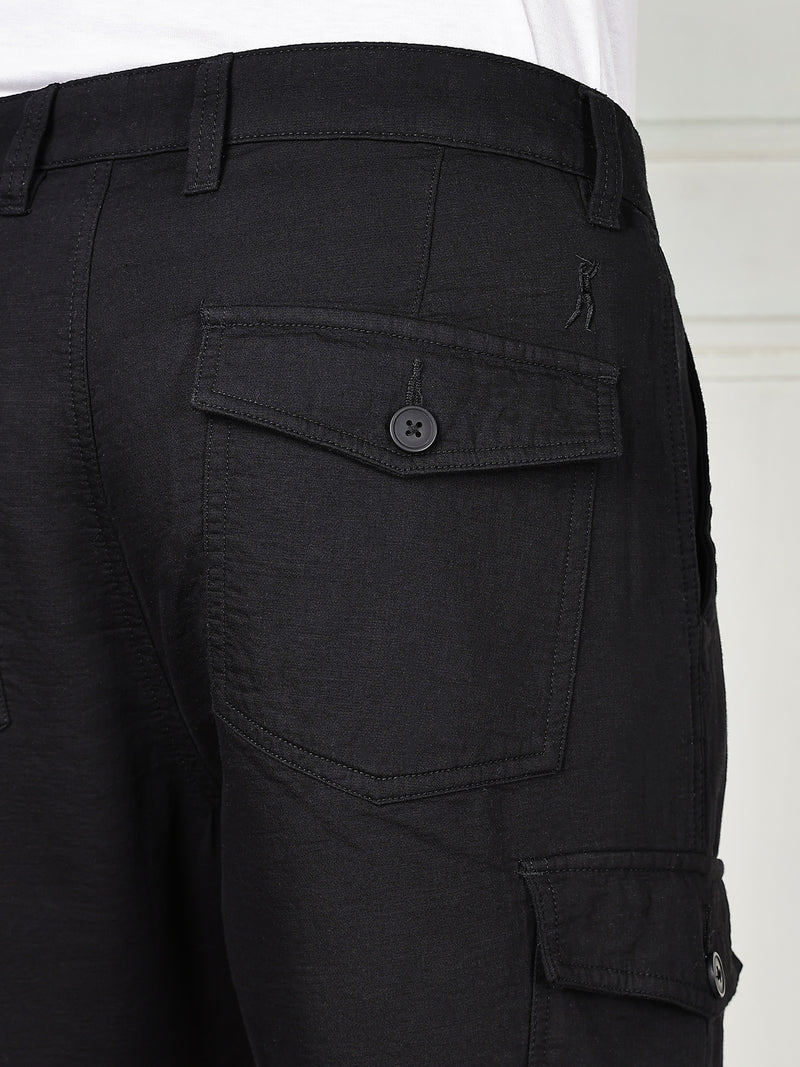 Thomas Scott Men Black Cricket Club Collection Straight Fit Woven Cargo Trousers