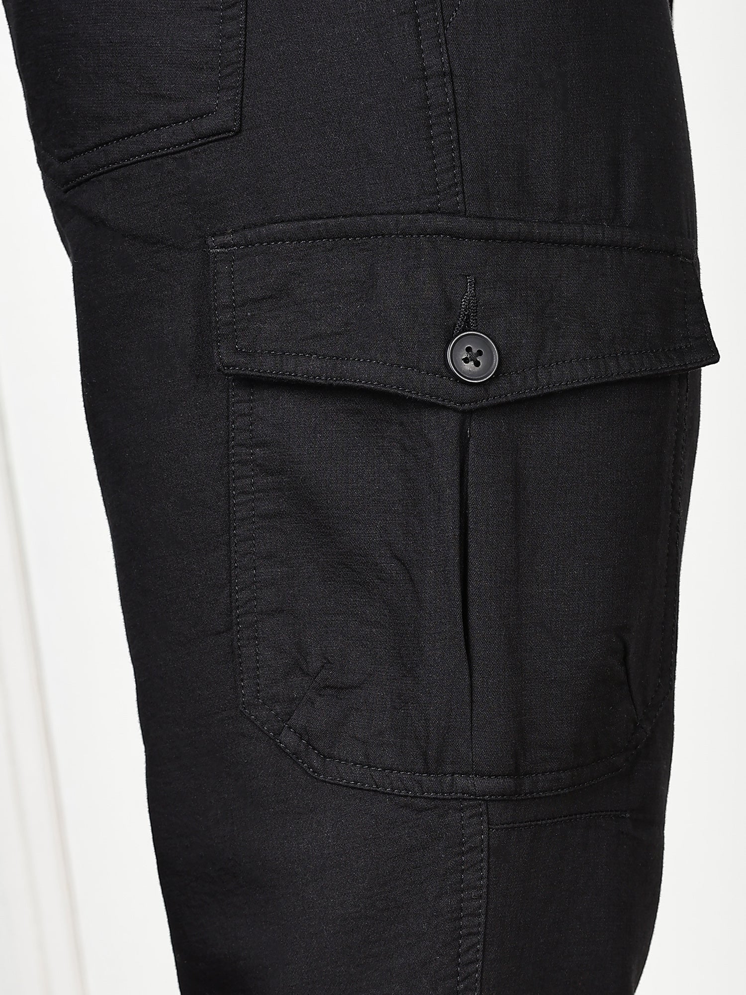 Thomas Scott Men Black Cricket Club Collection Straight Fit Woven Cargo Trousers