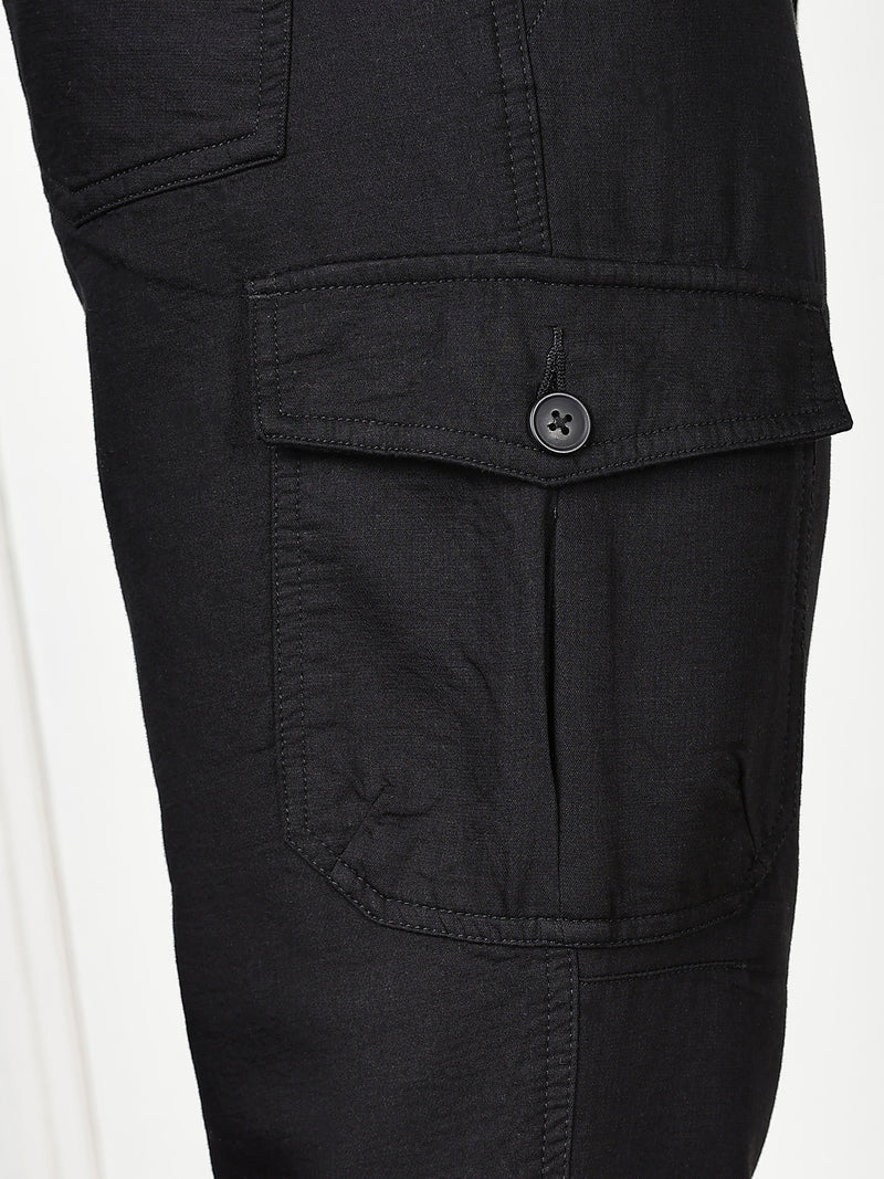Thomas Scott Men Black Cricket Club Collection Straight Fit Woven Cargo Trousers