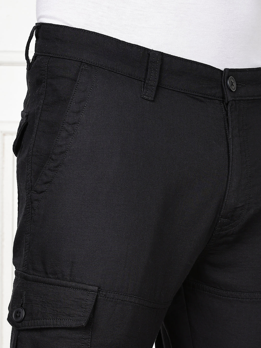 Thomas Scott Men Black Cricket Club Collection Straight Fit Woven Cargo Trousers
