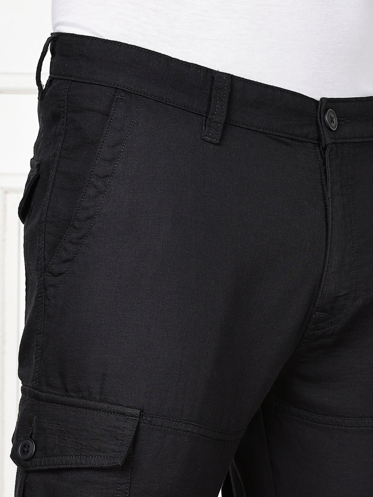 Thomas Scott Men Black Cricket Club Collection Straight Fit Woven Cargo Trousers