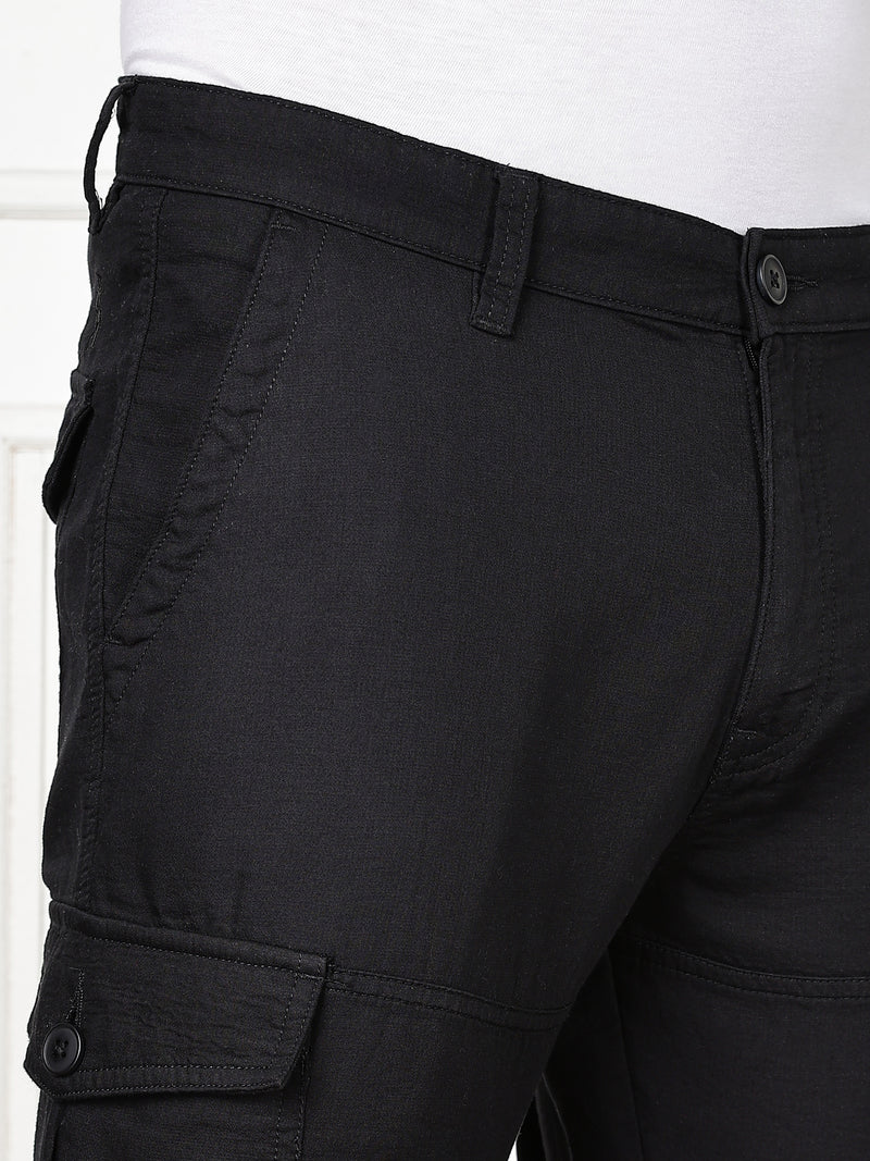 Thomas Scott Men Black Cricket Club Collection Straight Fit Woven Cargo Trousers