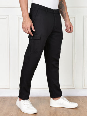 Thomas Scott Men Black Cricket Club Collection Straight Fit Woven Cargo Trousers