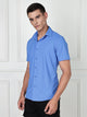 Thomas Scott Men SkyBlue Premium Slim Fit Short Sleeves Spread Collar 4 Way Stretch CoolMax Knitted Shirt