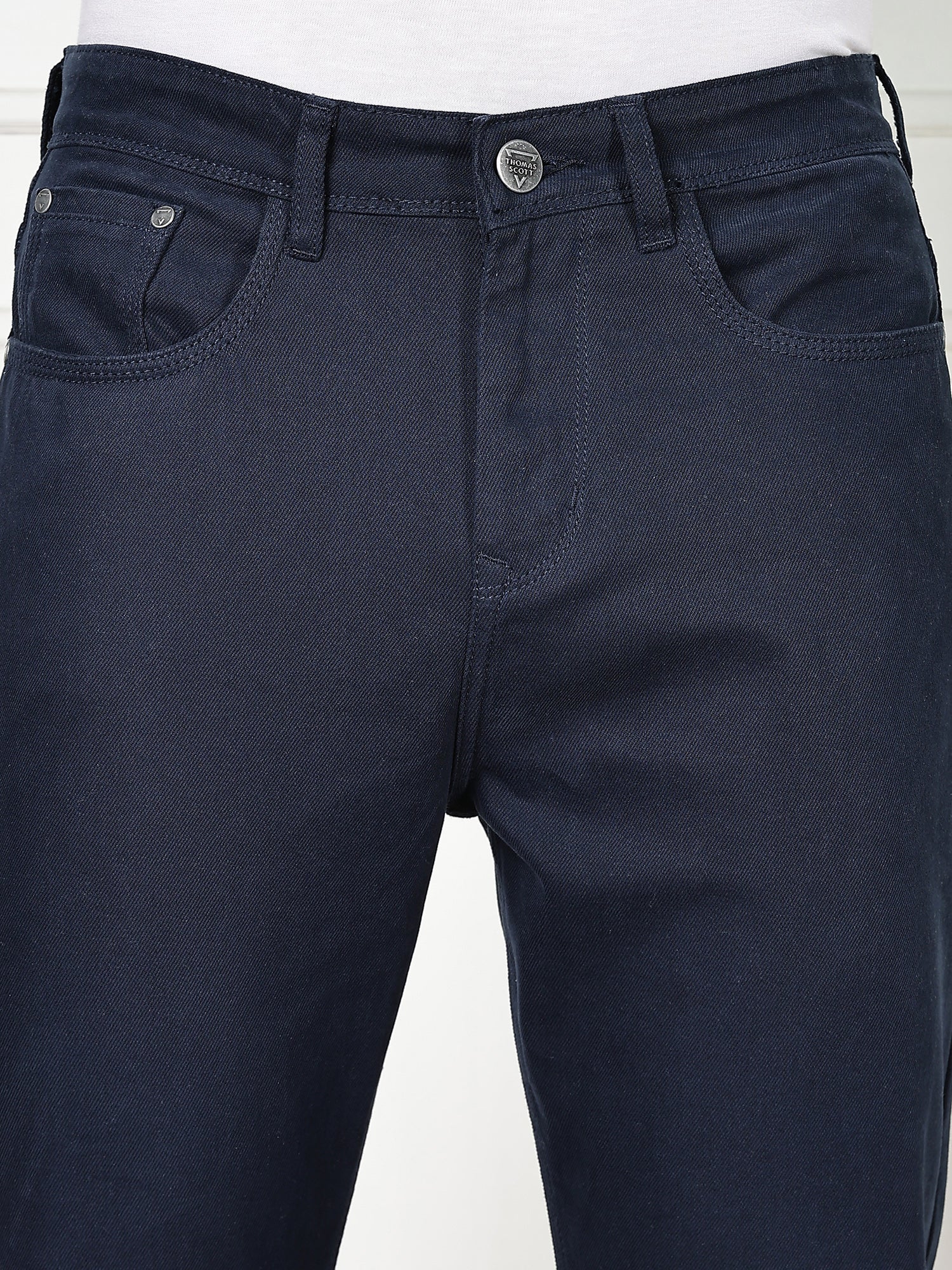 Thomas Scott Men Navy Blue Mid-Rise Slim Fit Cotton Non Stretchable Jeans