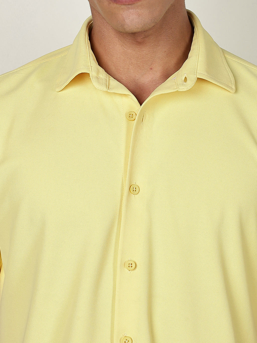 Thomas Scott Men Yellow Premium Slim Fit Short Sleeves Spread Collar 4 Way Stretch CoolMax Knitted Shirt