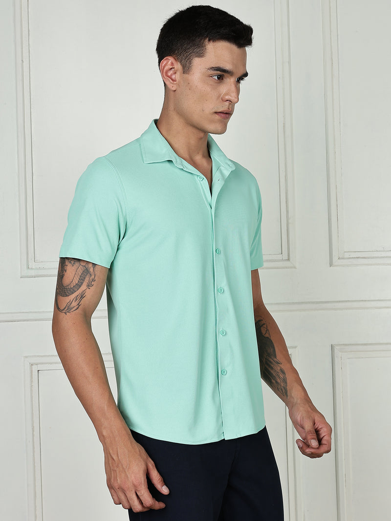 Thomas Scott Men Pista Premium Slim Fit Short Sleeves Spread Collar 4 Way Stretch CoolMax Knitted Shirt