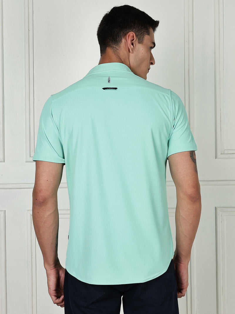 Thomas Scott Men Pista Premium Slim Fit Short Sleeves Spread Collar 4 Way Stretch CoolMax Knitted Shirt