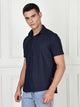 Thomas Scott Men Navy Premium Slim Fit Short Sleeves Spread Collar 4 Way Stretch CoolMax Knitted Shirt