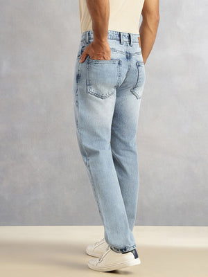 Mid Blue Smart Slim Fit Mid-Rise Light Shade Clean Look 5 Pocket Design Non Stretchable Jeans For Men
