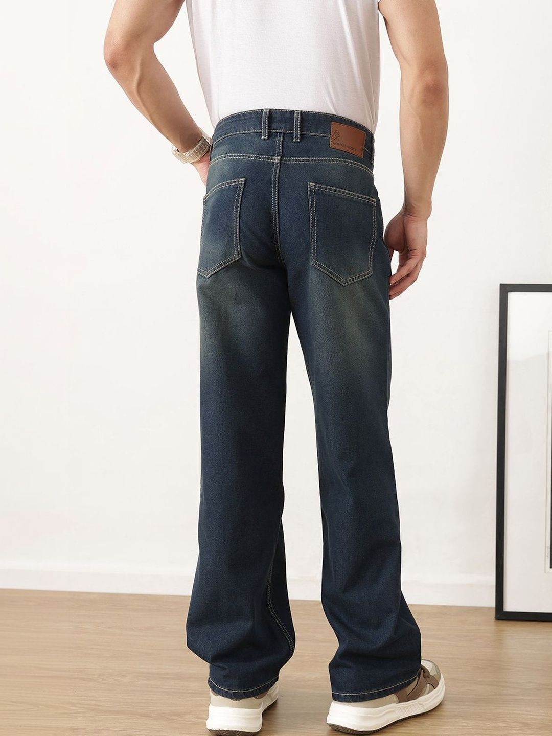 Dark Blue Baggy Fit Medium Shade Clean Look Non Stretchable Jeans For Men