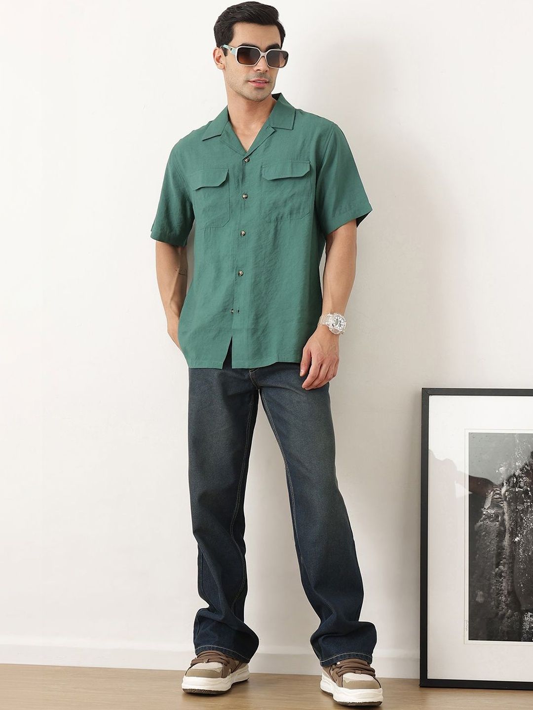 Dark Blue Baggy Fit Medium Shade Clean Look Non Stretchable Jeans For Men