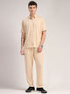 Beige Relaxed Fit Solid Polyester Co-Ords Set For Men