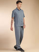 Blue Relaxed Fit Solid Polyester Co-Ords Set For Men