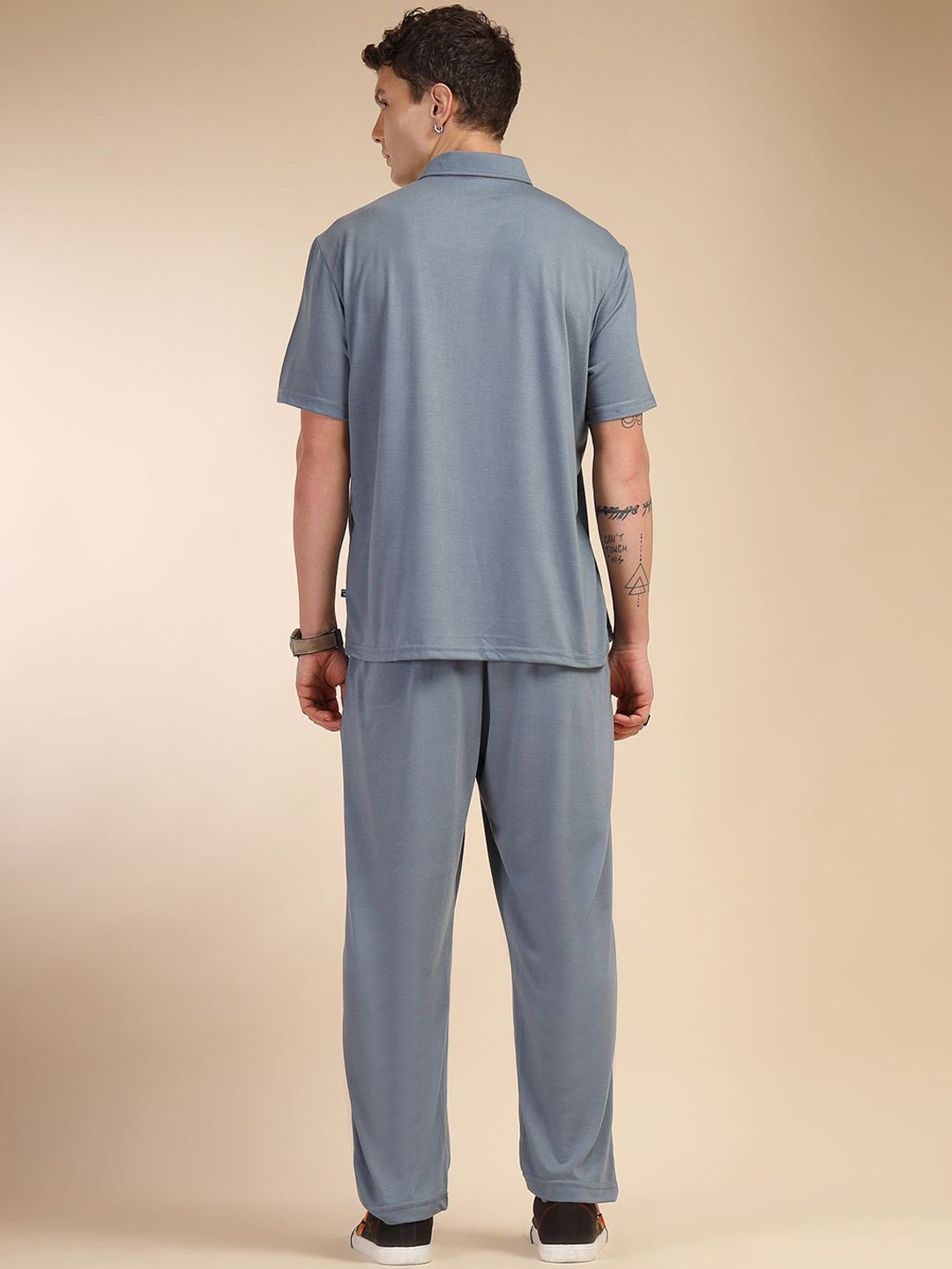 Blue Relaxed Fit Solid Polyester Co-Ords Set For Men