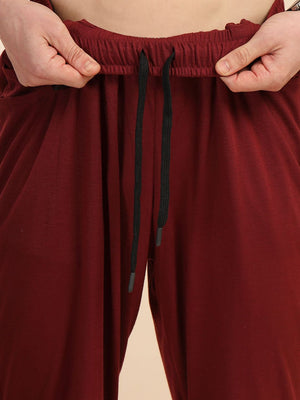 Wine Relaxed Fit Solid Polyester Co-Ords Set For Men