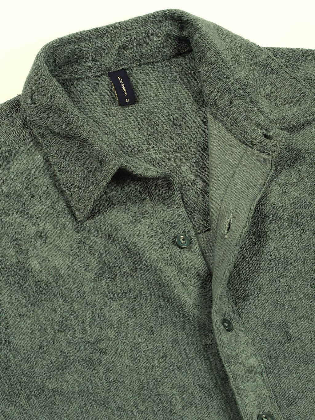 Sea Green Relaxed Fit Terry Towel Casual Knit Shirt For Men