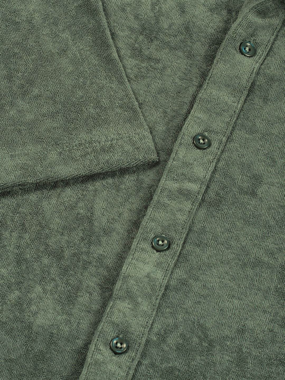 Sea Green Relaxed Fit Terry Towel Casual Knit Shirt For Men