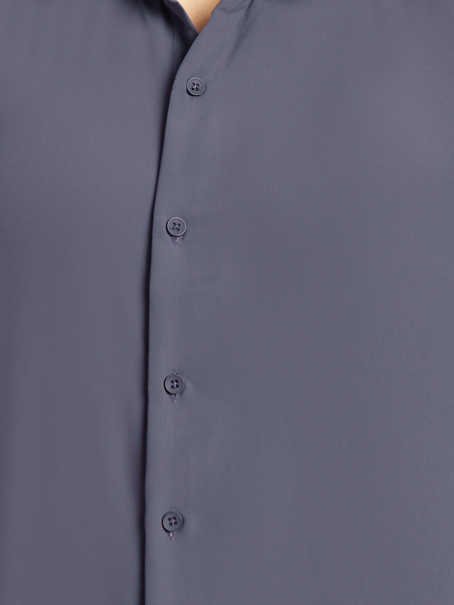Thomas Scott Men Grey Regular Fit Short Sleeves Spread Collar Solid Polyester Casual Shirt