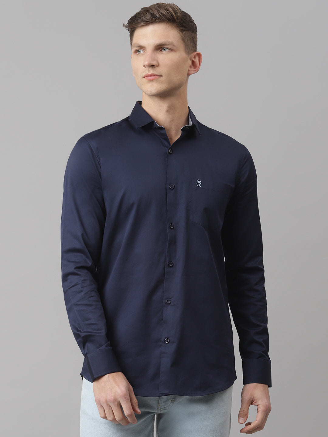 Thomas Scott Men Marine Relaxed Regular Fit Long Sleeves Cutaway Collar Solid Cotton Casual Shirt