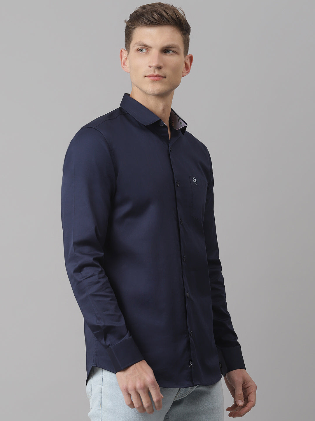 Thomas Scott Men Marine Relaxed Regular Fit Long Sleeves Cutaway Collar Solid Cotton Casual Shirt