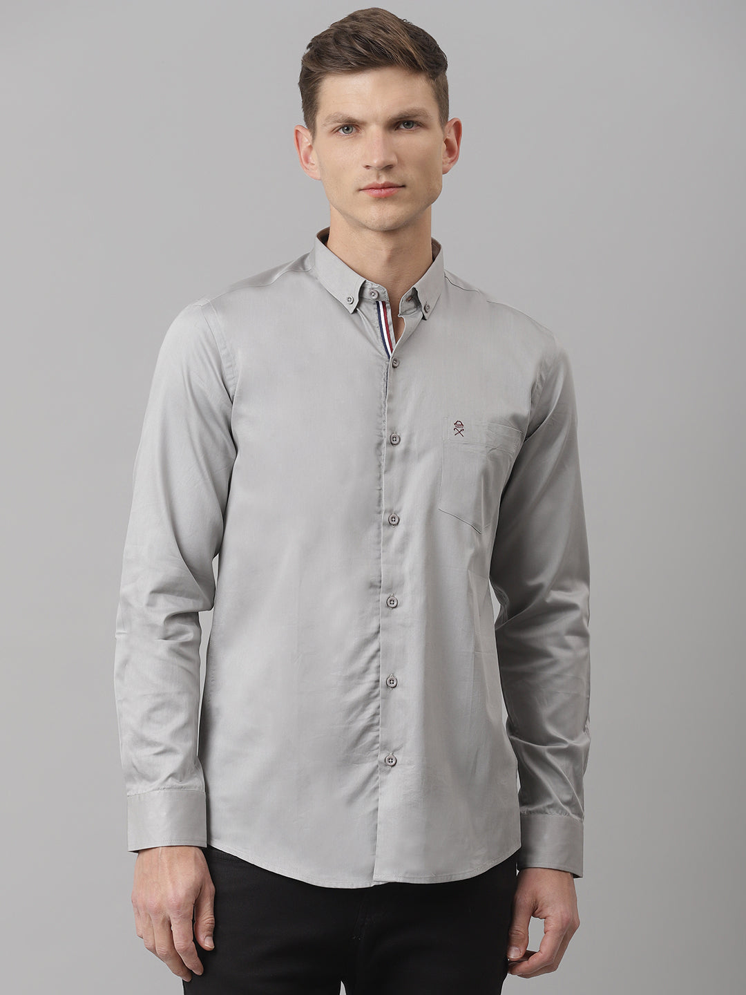 Thomas Scott Men Smoke Regular Fit Long Sleeves Solid Button-Down Collar Cotton Casual Shirt